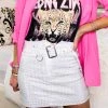 Day G White Crystal Studded Mini Skirt With Belt Women's Clothing