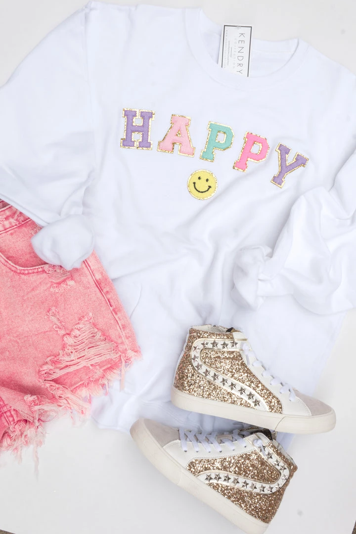 Weekndr White Happy Letter Patch Crewneck 3 Weekndr White Happy Letter Patch Crewneck