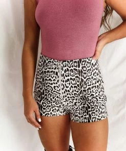 Le Lis Women's Clothing White Leopard Faux Leather Zip Up Shorts