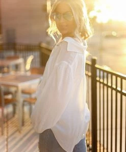 Eesome Women's Clothing White Long Sleeve Button Down Top