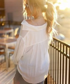 Eesome Women's Clothing White Long Sleeve Button Down Top