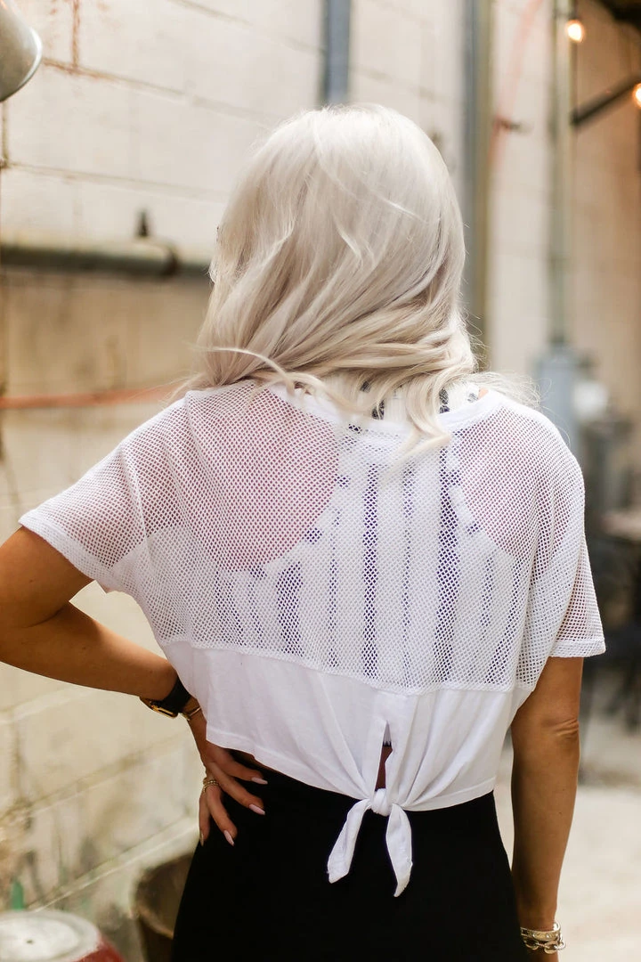 Mono B White Mesh Back Tie Athletic Crop Top 3 Mono B White Mesh Back Tie Athletic Crop Top