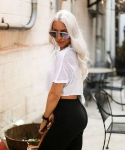 Mono B White Mesh Back Tie Athletic Crop Top 16 Mono B White Mesh Back Tie Athletic Crop Top