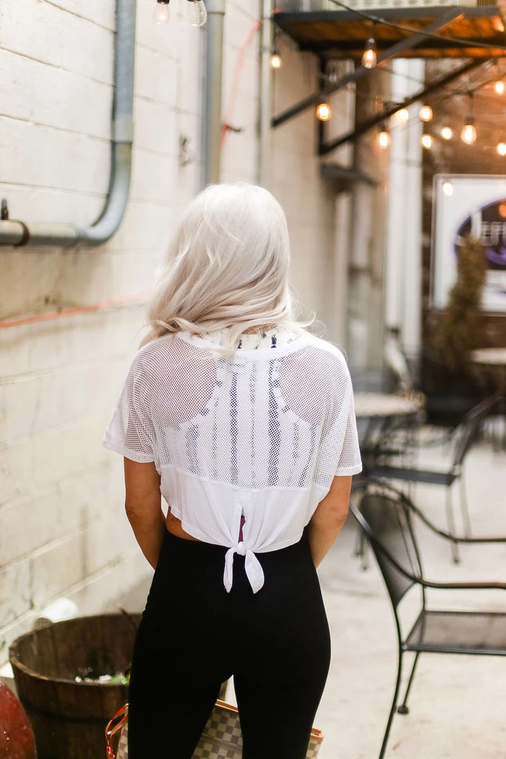 Mono B White Mesh Back Tie Athletic Crop Top 11 Mono B White Mesh Back Tie Athletic Crop Top