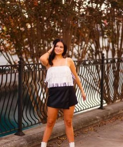 Nylon Apparel White Metallic Fringe Crop Top