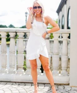 Do + Be Women's Clothing White One Shoulder Ruffle Mini Dress