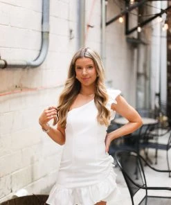 Do + Be Women's Clothing White One Shoulder Ruffle Mini Dress 11 Do + Be Women's Clothing White One Shoulder Ruffle Mini Dress