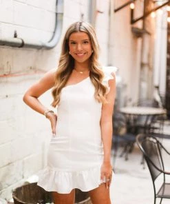Do + Be Women's Clothing White One Shoulder Ruffle Mini Dress 10 Do + Be Women's Clothing White One Shoulder Ruffle Mini Dress