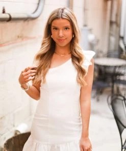 Do + Be Women's Clothing White One Shoulder Ruffle Mini Dress