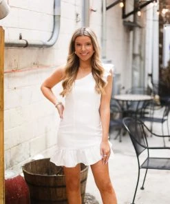 Do + Be Women's Clothing White One Shoulder Ruffle Mini Dress 13 Do + Be Women's Clothing White One Shoulder Ruffle Mini Dress