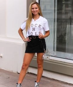 Vintage Distressed White Rock N' Roll Rhinestone Graphic Tee