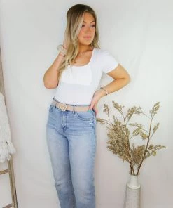 Le Lis White Ruched Square Neck Bodysuit