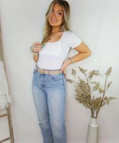 Le Lis White Ruched Square Neck Bodysuit