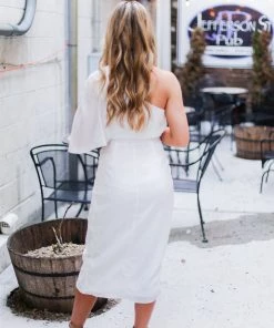 Do + Be White Silk One Shoulder Midi Dress Women's Clothing