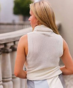 Le Lis Women's Clothing White Sleeveless Turtle Neck Knit Top