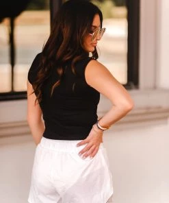 Mono B Women's Clothing Black Ruched Sides Workout Top