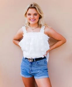 Entro White Textured Babydoll Tank Top Women's Clothing