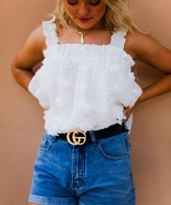 Entro White Textured Babydoll Tank Top Women's Clothing