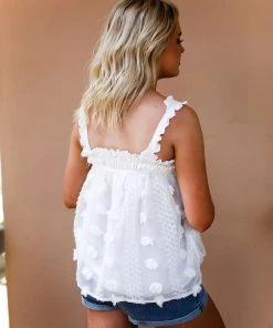 Entro White Textured Babydoll Tank Top Women's Clothing