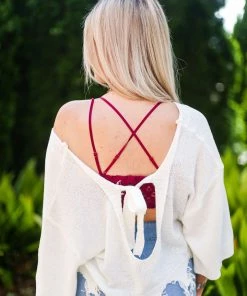 POL White Tie Back Knit Sweater Women's Clothing