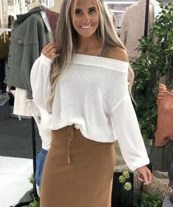 Wishlist White Off The Shoulder Waffle Top