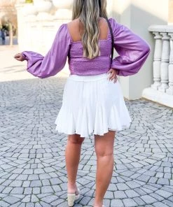 Do + Be Women's Clothing Long Sleeve Lavender Square Neck Ruched Blouse 8 Do + Be Women's Clothing Long Sleeve Lavender Square Neck Ruched Blouse