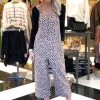 Entro Wide Leg Leopard Print Overall Jumpsuit Women's Clothing