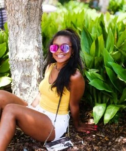 Nikibiki Women's Clothing Yellow Acid Wash Ribbed Cropped Tank