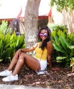 Nikibiki Women's Clothing Yellow Acid Wash Ribbed Cropped Tank