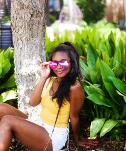 Nikibiki Women's Clothing Yellow Acid Wash Ribbed Cropped Tank