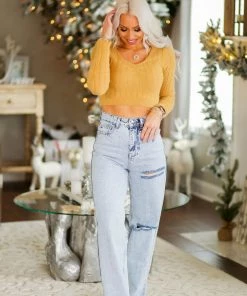 HYFVE Yellow Fuzzy Knit Sweater Women's Clothing