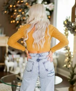 HYFVE Yellow Fuzzy Knit Sweater Women's Clothing