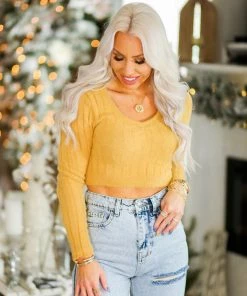 HYFVE Yellow Fuzzy Knit Sweater Women's Clothing