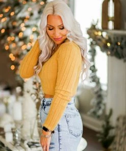 HYFVE Yellow Fuzzy Knit Sweater Women's Clothing