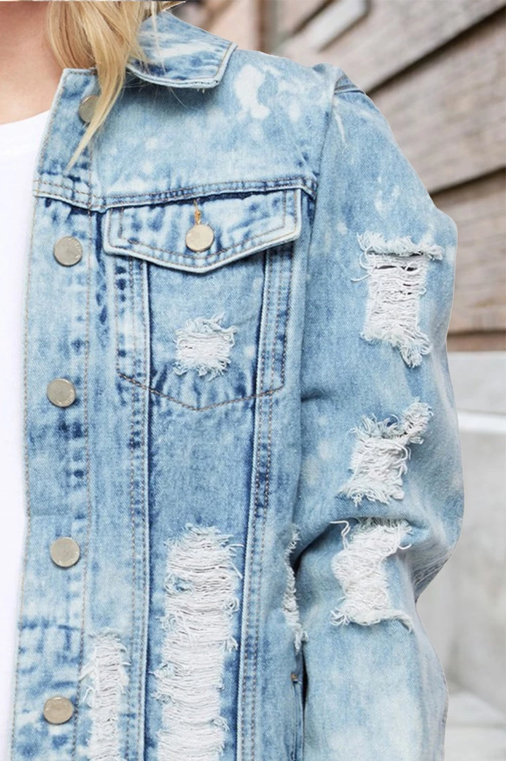Fantastic Fawn Women's Clothing You're So Classic Distressed Denim Jacket - Light Wash Blue