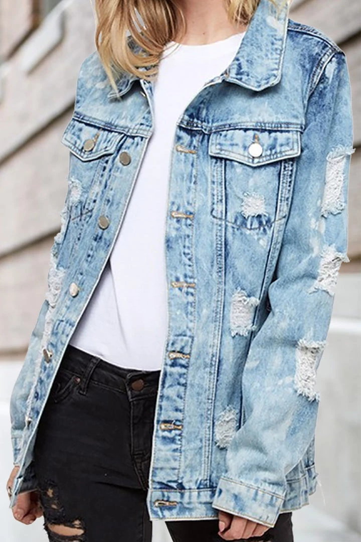 Fantastic Fawn Women's Clothing You're So Classic Distressed Denim Jacket - Light Wash Blue