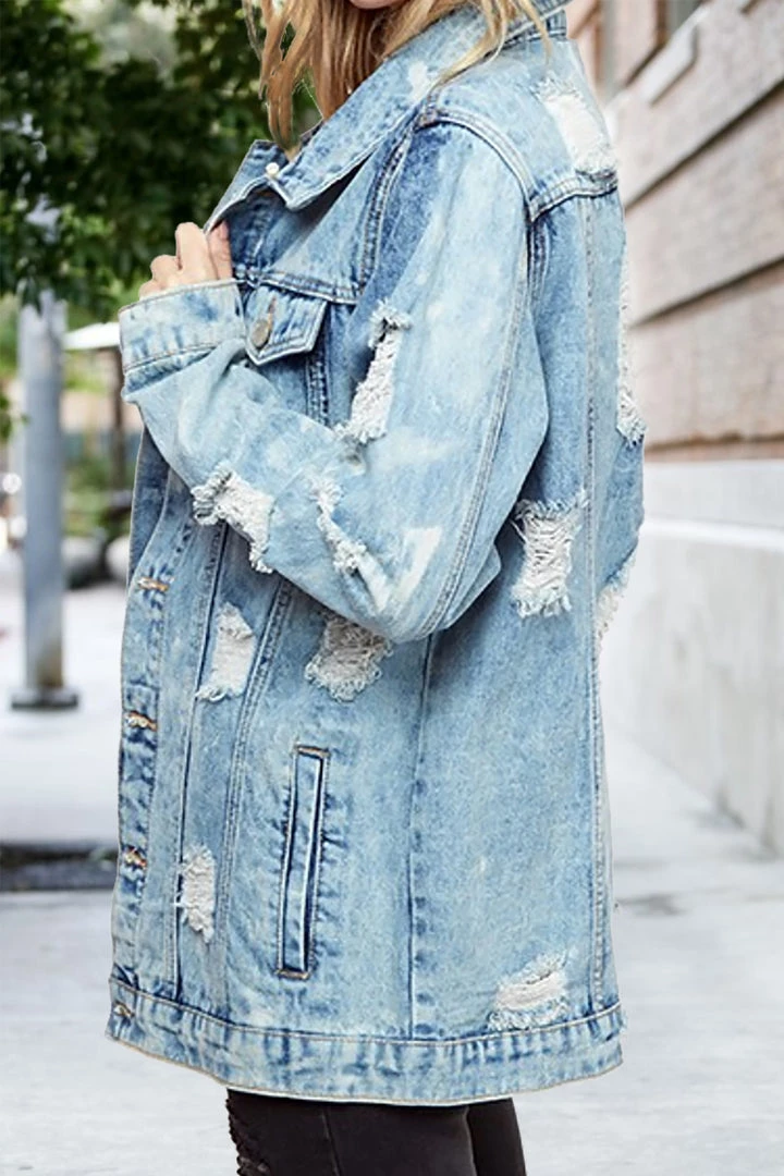 Fantastic Fawn Women's Clothing You're So Classic Distressed Denim Jacket - Light Wash Blue