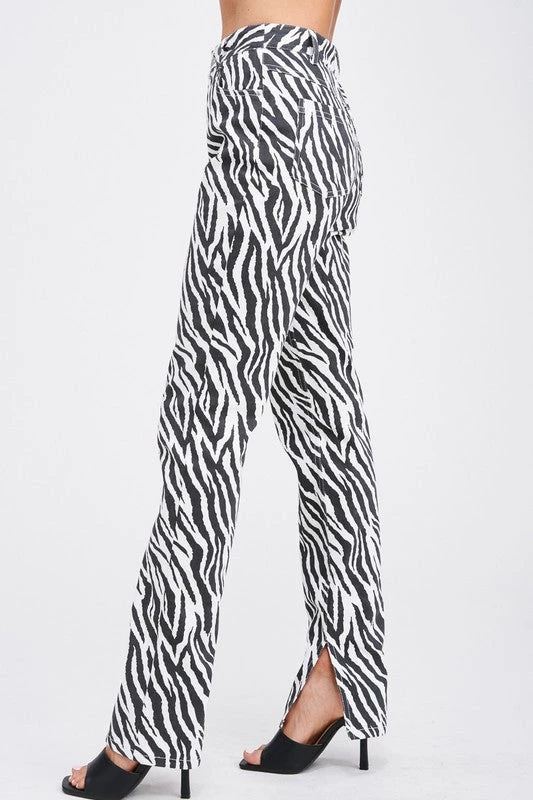 Emory Park Zebra Print High Waisted Flares With Side Slits 4 Emory Park Zebra Print High Waisted Flares With Side Slits
