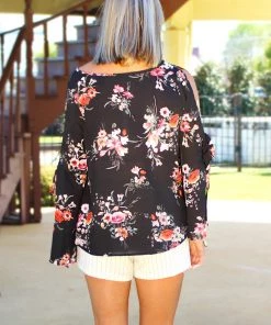 She & Sky Show Me A Good Time Black Floral Top Women's Clothing