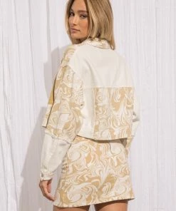 BaeVely Yellow Pattern Block Denim Jacket Women's Clothing