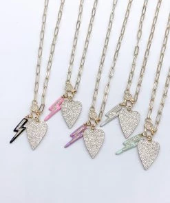 Lauren Kenzie Jewelry New Arrivals Lauren Kenzie Crystal Heart And Pink Lightning Bolt Necklace
