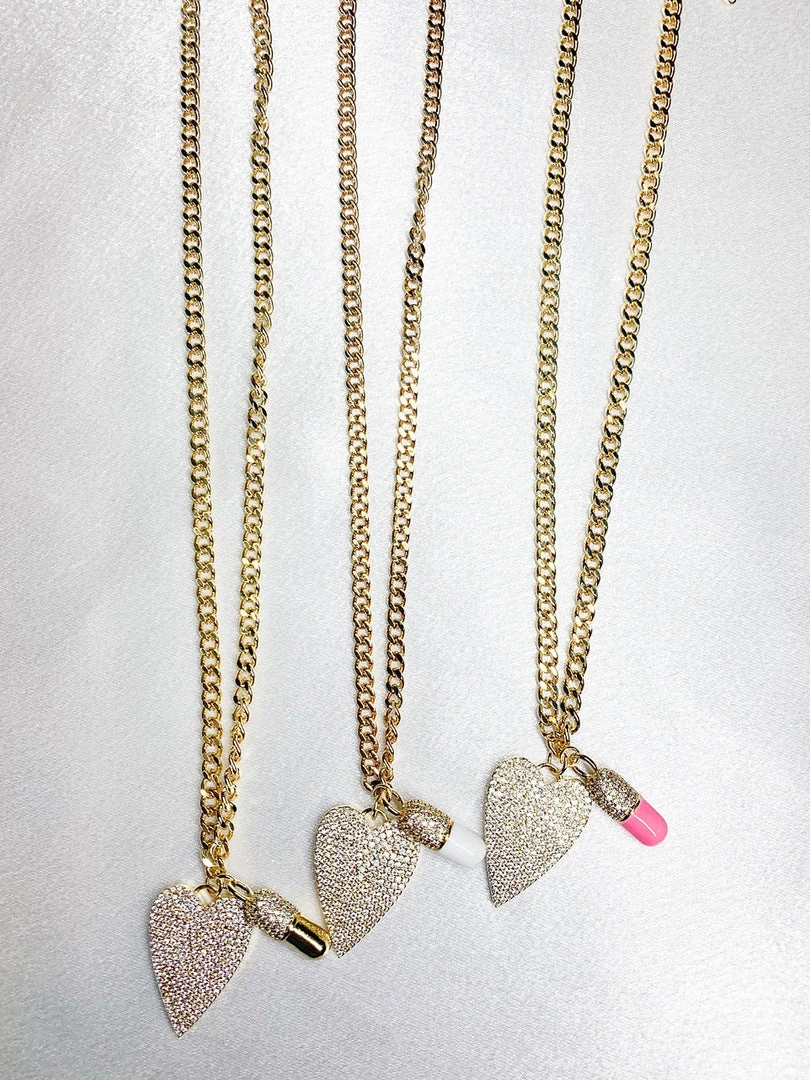 Lauren Kenzie Jewelry Lauren Kenzie Crystal Heart And Chill Pill Cuban Chain Necklace Playsuits 3 Lauren Kenzie Jewelry Lauren Kenzie Crystal Heart And Chill Pill Cuban Chain Necklace Playsuits