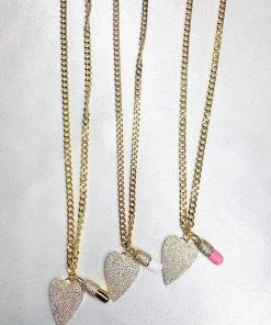 Lauren Kenzie Jewelry Lauren Kenzie Crystal Heart And Chill Pill Cuban Chain Necklace