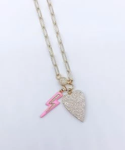 Lauren Kenzie Jewelry New Arrivals Lauren Kenzie Crystal Heart And Pink Lightning Bolt Necklace