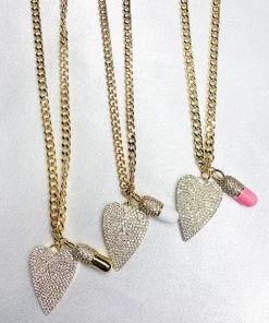 Lauren Kenzie Jewelry Lauren Kenzie Crystal Heart And Chill Pill Cuban Chain Necklace Playsuits