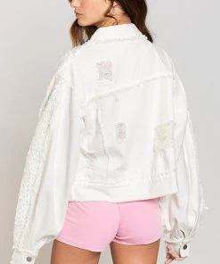 POL Ivory Sequin Detail Denim Jacket Women's Clothing