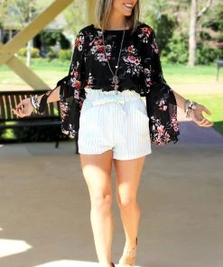 She & Sky Show Me A Good Time Black Floral Top Women's Clothing