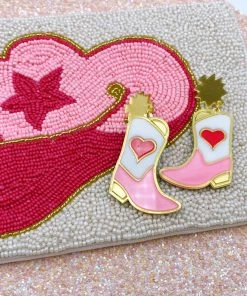 Treasure Jewels Going Places Pink Enamel Cowboy Boot Earrings