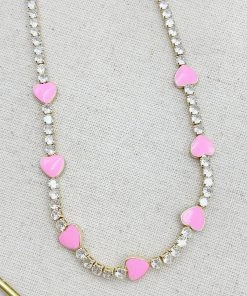 Treasure Jewels Rhinestone Pink Hearts Necklace New Arrivals