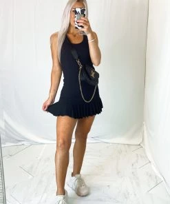 Mono B Black Racerback Ruffle Hem Tennis Dress Women's Clothing